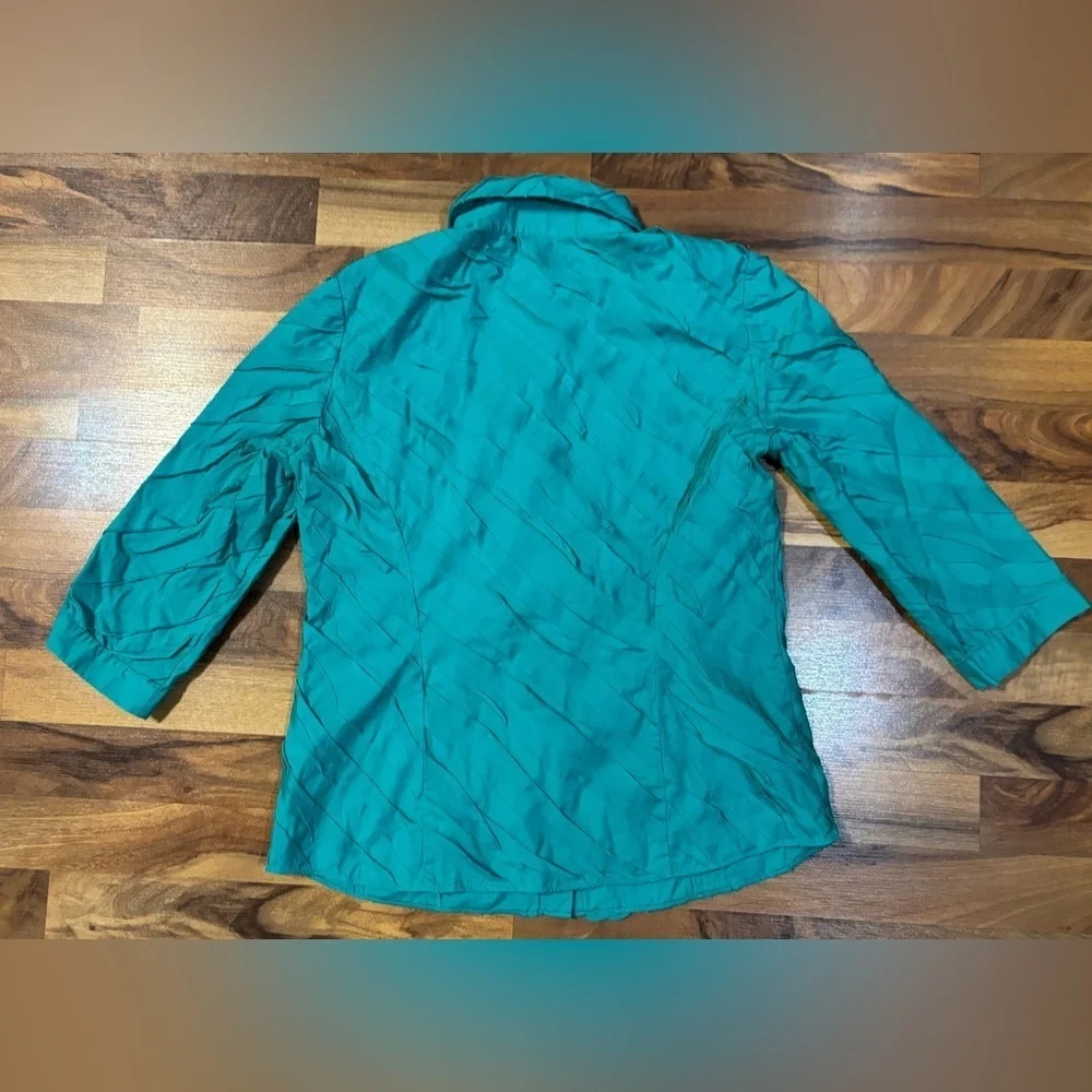 Lafayette 148 New York Teal Textured Button-Up Blouse Size 10 - Picture 3 of 8